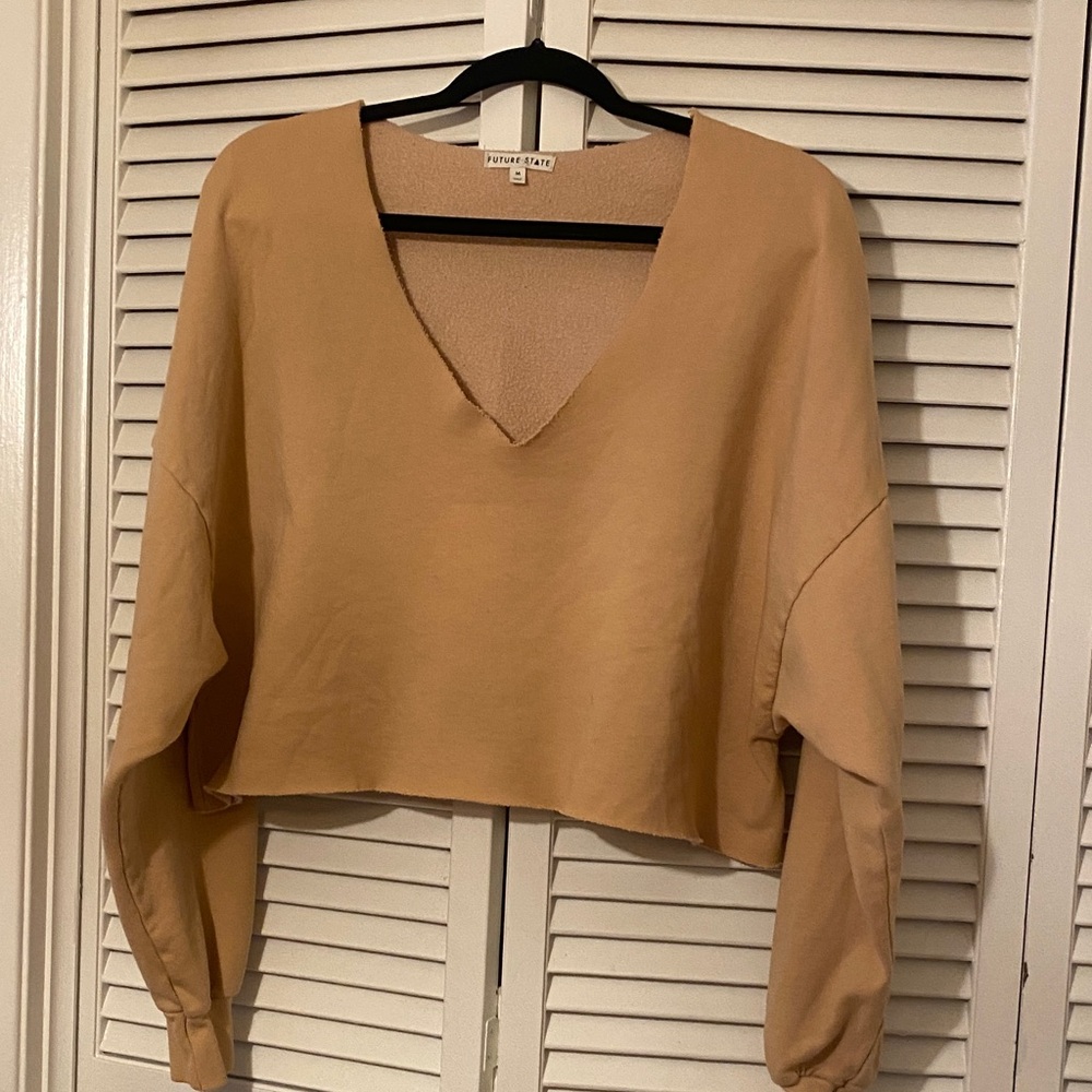 Future State tan V-Neck cropped sweatshirt